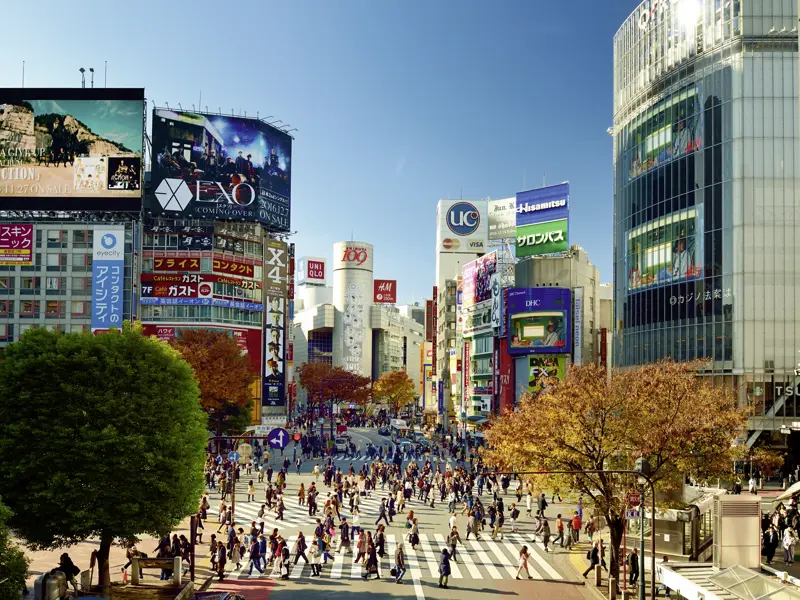 Reisefinale der Rundreise durch Japan in Tokio, wo der Stadtteil Shibuya mit seinen legendären Kreuzungen mit auf dem Programm steht.