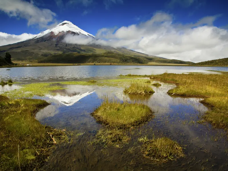Auf Ihrer individuellen Rundreise durch Ecuador fahren Sie auf der Straße der Vulkane zum Cotopaxi-Nationalpark. Der Cotopaxi beeindruckt mit seiner Höhe von fast 6000 m und ist damit der zweithöchste aktive Vulkan der Welt.