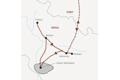 Die Karte zeigt die Route der Mini-Gruppen-Reise nach Nepal: Kathmandu, Chitwan-Nationalpark, Bandipur, Pokhara, Bhaktapur.