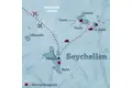 Hier sehen Sie die Route des Island-Hopping-Programmes auf den Seychellen.
