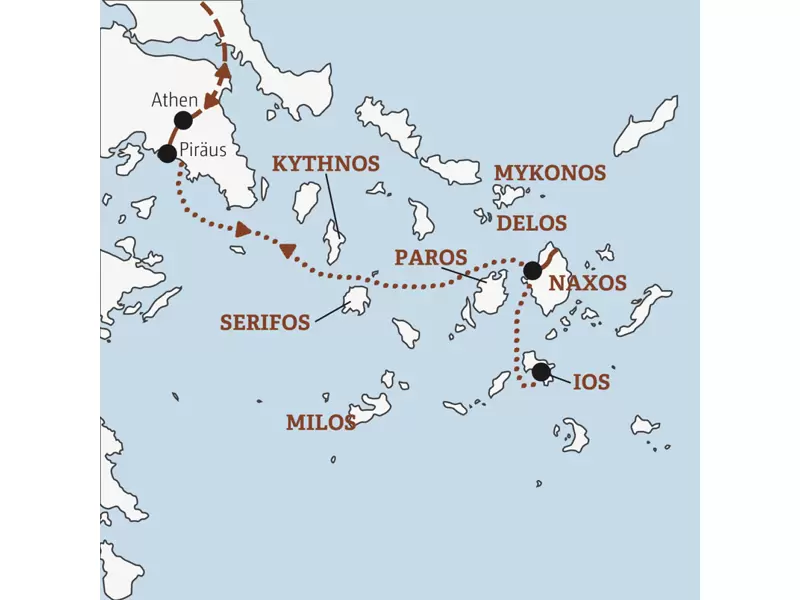 Auf dieser Rundreise mit YOUNG LINE entdecken wir die Highlights der Kykladeninseln Naxos und Ios.