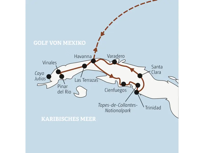 Diese Rundreise mit YOUNG LINE durch Kuba führt dich durch den Westen Kubas von Havanna nach Vinales und dann weiter über Cienfuegos, Trinidad und Santa Clara nach Varadero.
