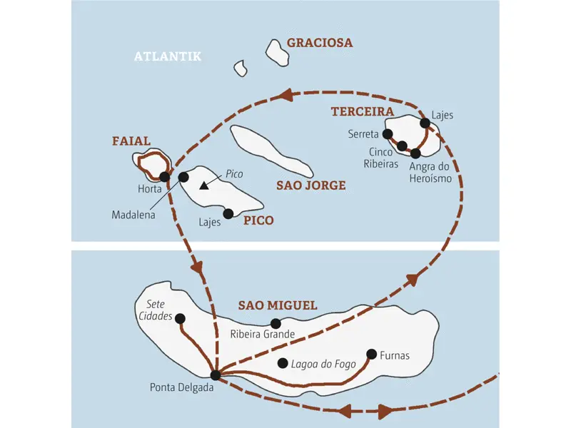 Auf dieser Marco Polo Rundreise auf die Azoren erleben Sie die Inseln Sao Miguel, Terceira und Faial.