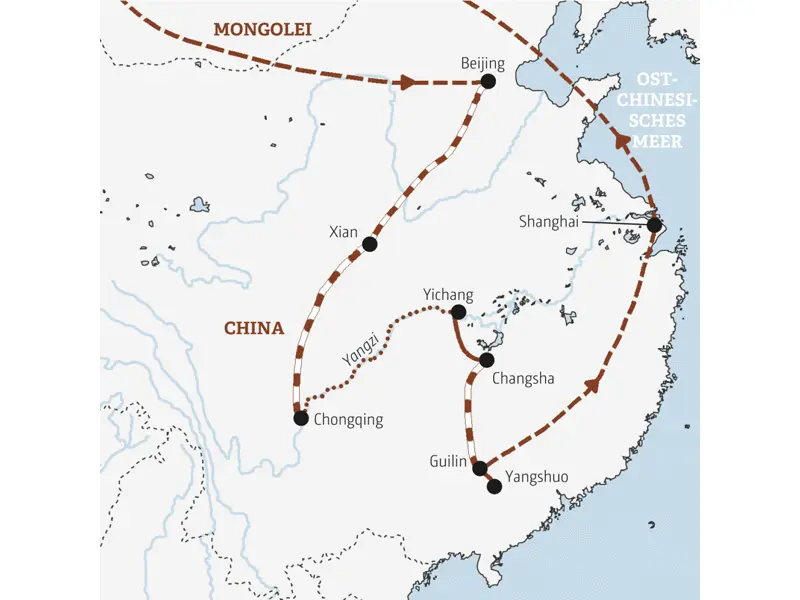 Diese Rundreise mit Marco Polo durch China führt Sie nach Beijing, Xian und Shanghai, außerdem uternehmen Sie eine dreitägige Kreuzfahrt auf dem Yangzi.