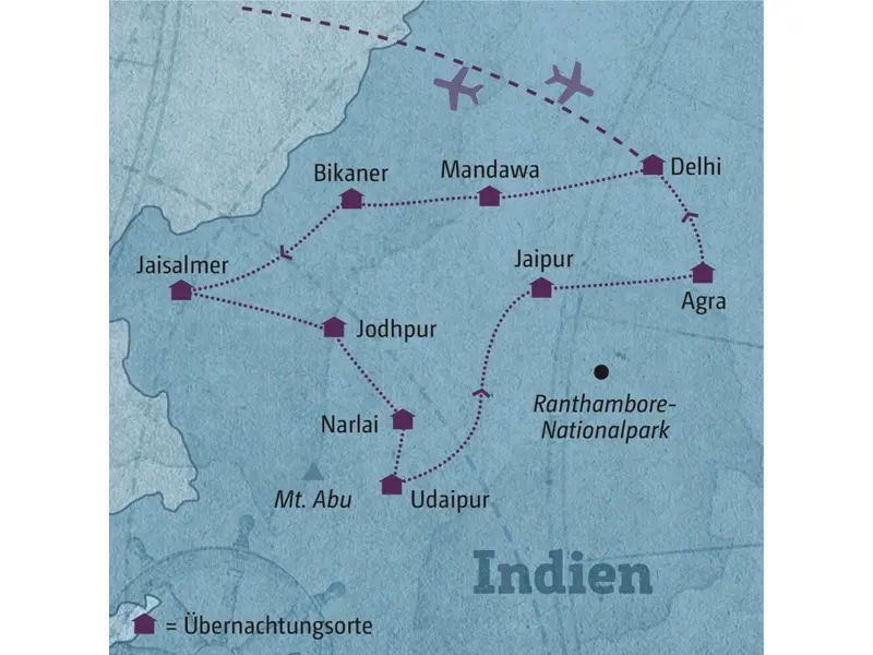 Ihre individuelle Rundreise durch Rajasthan führt Sie von Delhi über Mandawa, Bikaner, Jaisalmer, Jodhpur nach Udaipur und über Jaipur und Agra zurück.