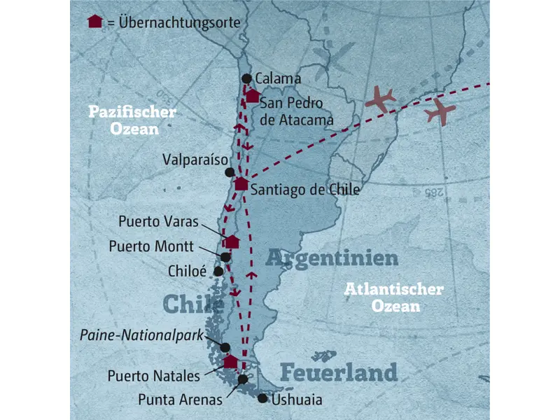 Ihre individuelle Rundreise durch Chile führt Sie von Santiago nach Valparaíso und in die Atacamawüste und anschließend nach Patagonien - Verlängerung auf der Osterinsel möglich.