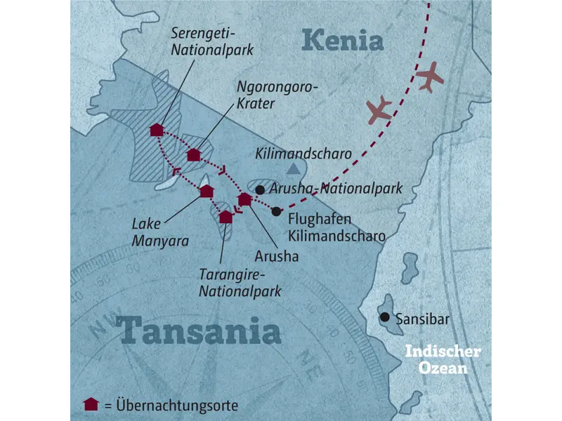 Ihre individuelle Rundreise durch Tansania führt Sie in die Nationalparks Tarangire, Lake Manyara, Serengeti und zum Ngorongoro-Krater.