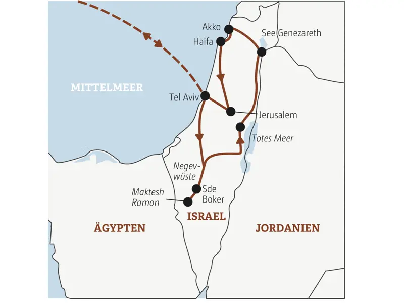 Diese Rundreise mit YOUNG LINE durch Israel führt dich von Tel Aviv über die Negevwüste und das Tote Meer zum See Genezareth und nach Jerusalem.
