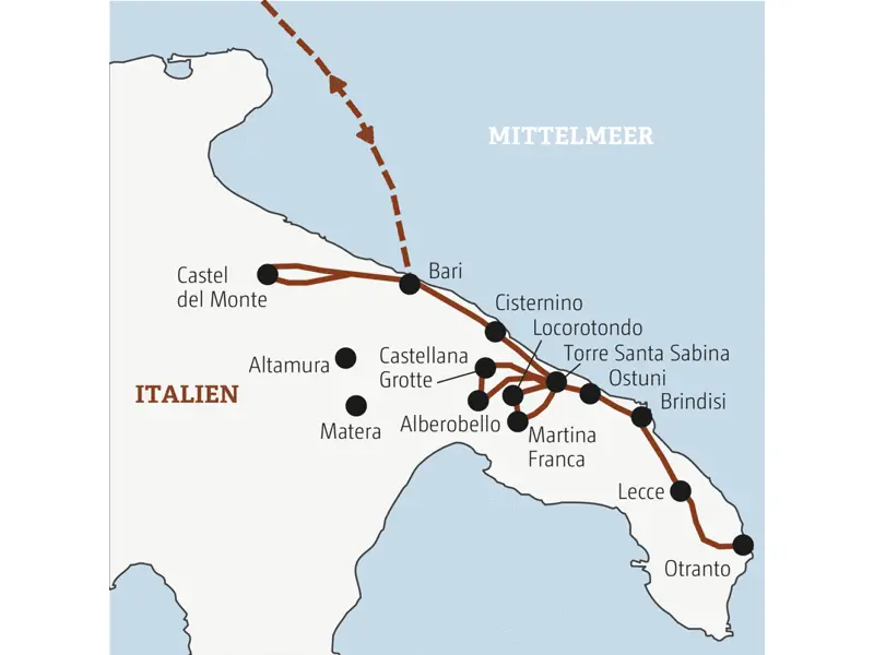 Reisekarte der Marco Polo Entdecker Reise 0455 Apulien