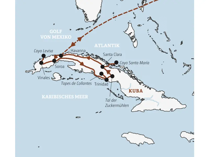 Unsere Rundreise durch Kuba in der Mini-Gruppe führt Sie von Havanna nach Vinales und  über Trinidad, Santa Clara und Cayo Santa María wieder zurück in die Hauptstadt.
