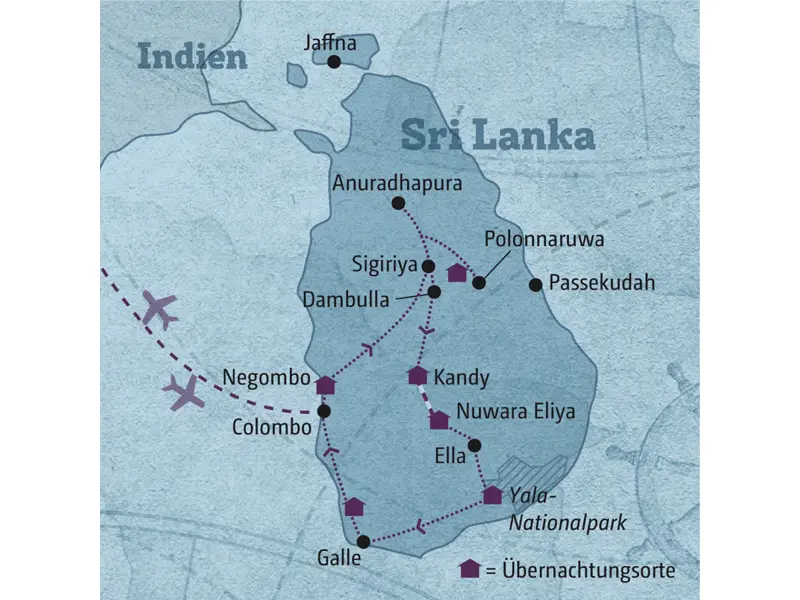 Diese Rundreise führt Sie über Negombo zum Kulturellen Dreieick, weiter über Kandy, Nuwara Eliya, den Yala-Nationalpark und Galle zum Badeaufenthalt an der Südwestküste.