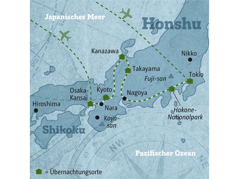Reisekarte der Marco Polo individuell Reise 5480 Japan
