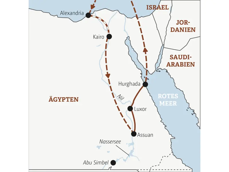 Auf dieser YOUNG LINE Reise nach Ägypten entdecken junge Traveller zwischen 20 und 35 Jahren gemeinsam Höhepunkte wie die Pyramiden, segeln auf einer Feluka auf dem Nil und entspannen zum Abschluss am Roten Meer