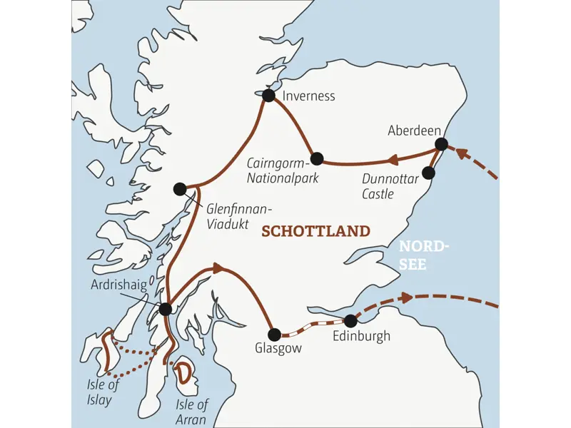 Auf der YOUNG LINE Reise nach Schottland reisen junge Traveller gemeinsam von Aberdeen bis Edinburgh zu Burgen, Lochs und Whiskybrennereien.
