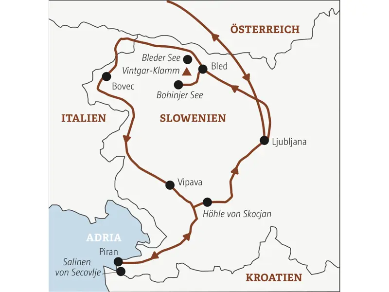 Unsere Rundreise mit YOUNG LINE durch Slowenien führt uns von Ljubljana über Bled und Bovec bis nach Piran an der Adria.
