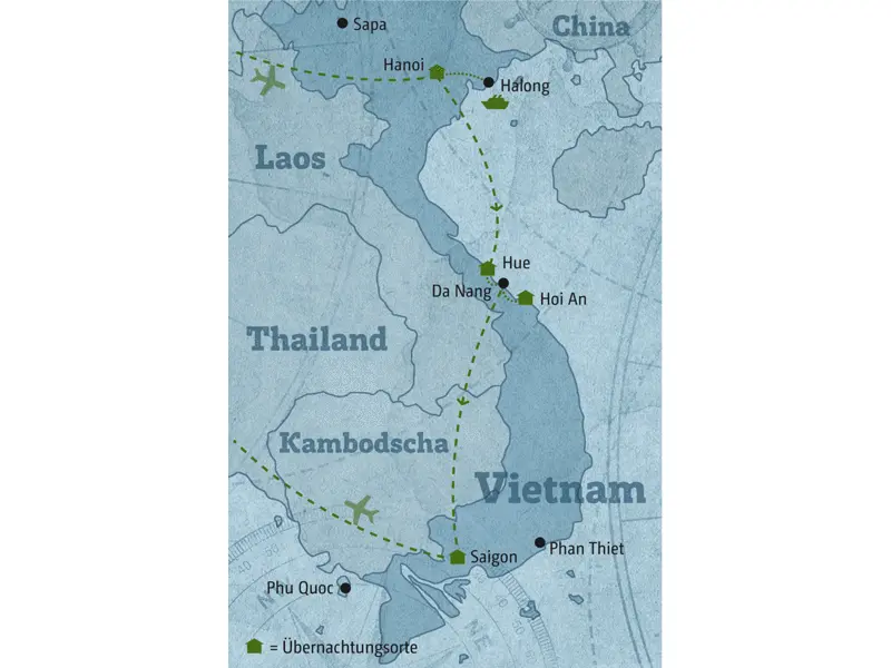 Reisekarte der  individuellen Marco Polo Rundreise 5290 Vietnam.