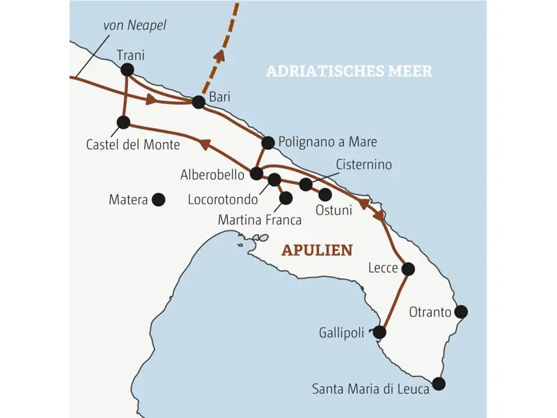 Reisekarte der Marco Polo Entdeckerreise 0454 Apulien.