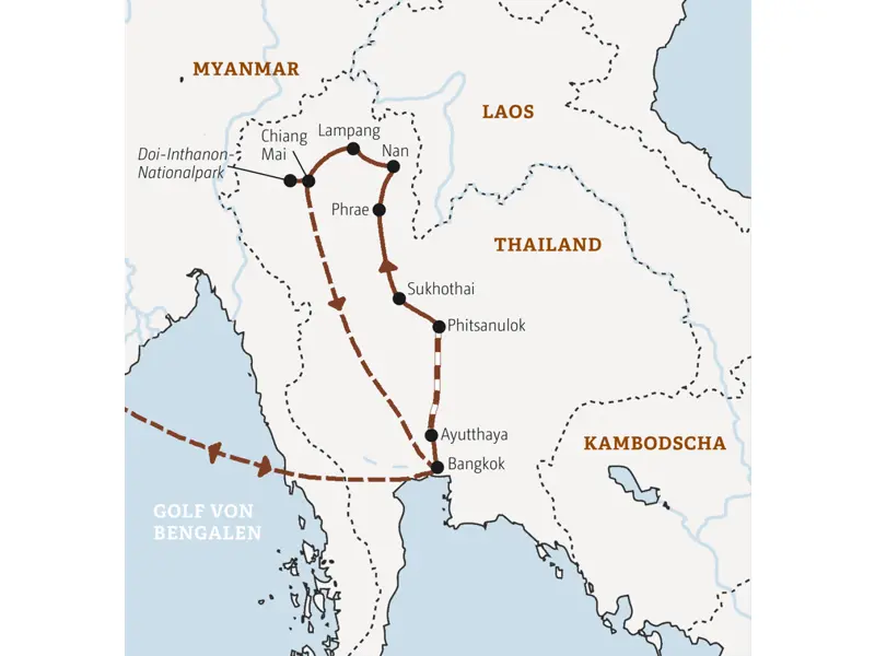 Erleben Sie auf dieser 14-tägigen Marco Polo Reise in der Mini-Gruppe Nordthailand mit Stationen in Bangkok, Ayutthaya, Sukhothai, Nan, Lampang und Chiang Mai.