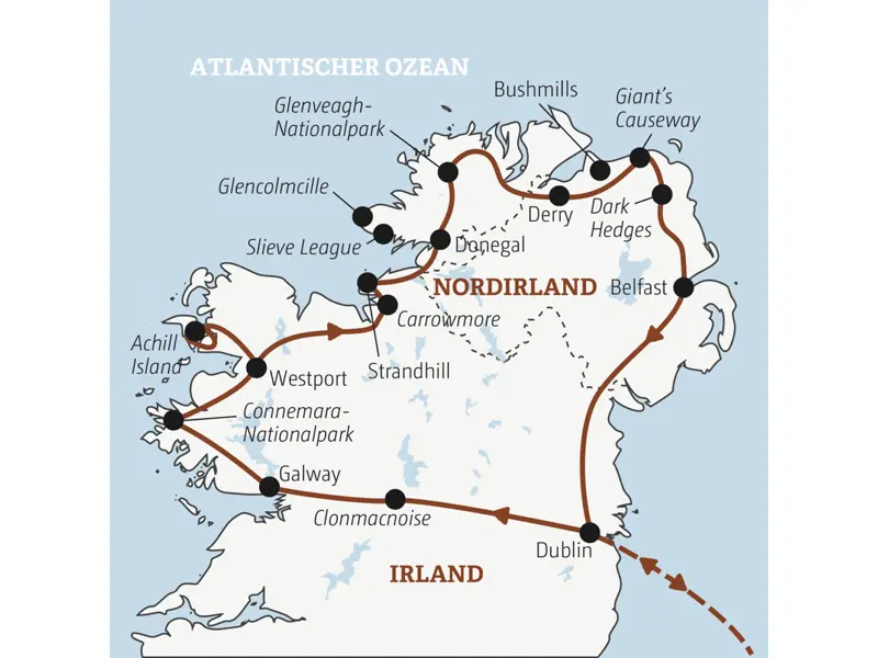 Irland und Nordirland erleben: In einer kleinen Gruppe von Travellern zwischen 20 und 35 Jahren führt dich diese Rundreise mit YOUNG LINE zu Naturschönheiten, den Originalschauplätzen von "Game of Thrones" und in die sympathischen Hauptstädte Dublin und Belfast.