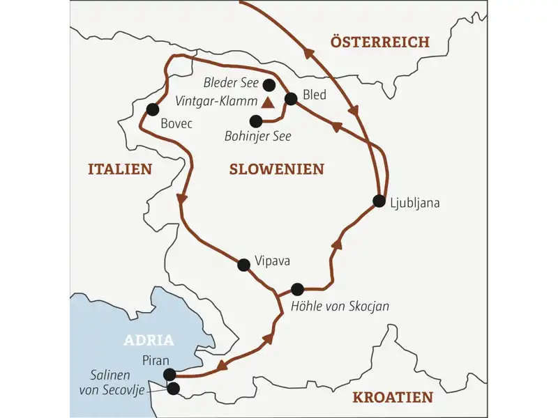 Unsere Rundreise mit YOUNG LINE TRAVEL durch Slowenien führt uns von Ljubljana über Bled und Bovec bis nach Piran an der Adria.