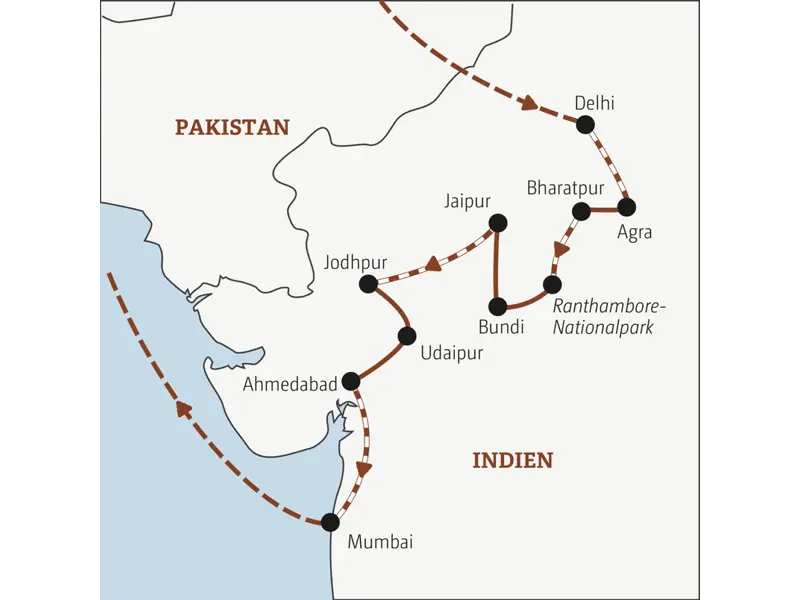 Auf dieser YOUNG LINE Reise durch Indien lernen die jungen Traveller zwischen 20 und 35 Jahren Delhi, den Wüstenstaat Rajasthan und Mumbai kennen.