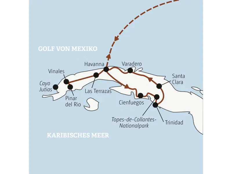 Die Rundreise mit YOUNG LINE durch Kuba führt dich von Havanna nach Vinales, Cienfuegos, Trinidad, Santa Clara und Varadero.