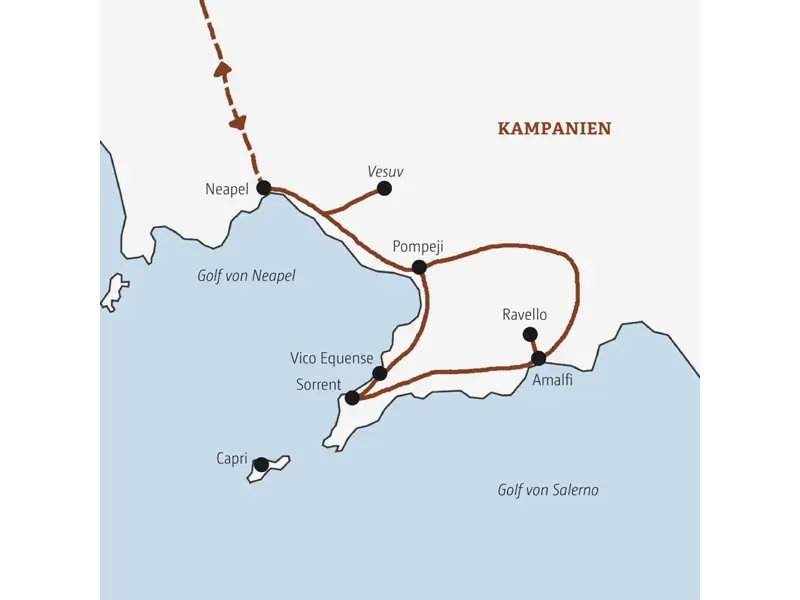 Am Golf von Sorrent entdecken Sie im Rahmen unserer Marco Polo Reise unter anderem Neapel, den Vesuv, Pompeji und Ravello.