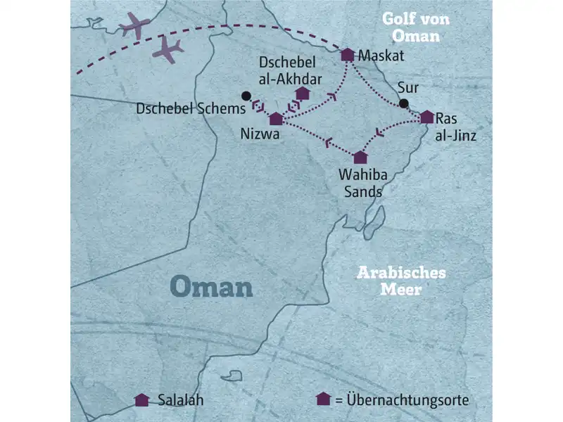 Auf dieser individuellen Rundreise erleben Sie den faszinierenden Oman: Wadis, Oasen und die Wüste. Sie übernachten im Wüstencamp und erkunden alte Burgen, atemberaubende Schluchten und genießen die orientalische Küche!