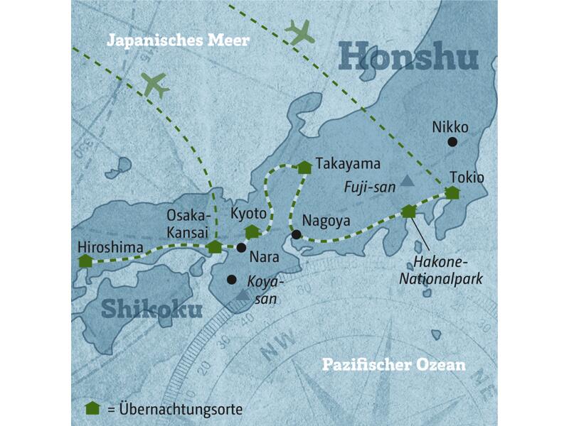 Reisekarte der individuellen Marco Polo Rundreise 5480 Japan