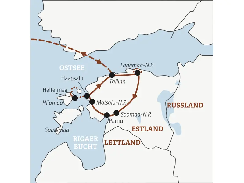 Die Rundreise mit YOUNG LINE durch Estland führt dich von Tallinn zum Lahemaa-Nationalpark, zum Soomaa-Nationalpark, zum Matsalu-Nationalpark, nach Hiiumaa und zurück nach Tallinn.