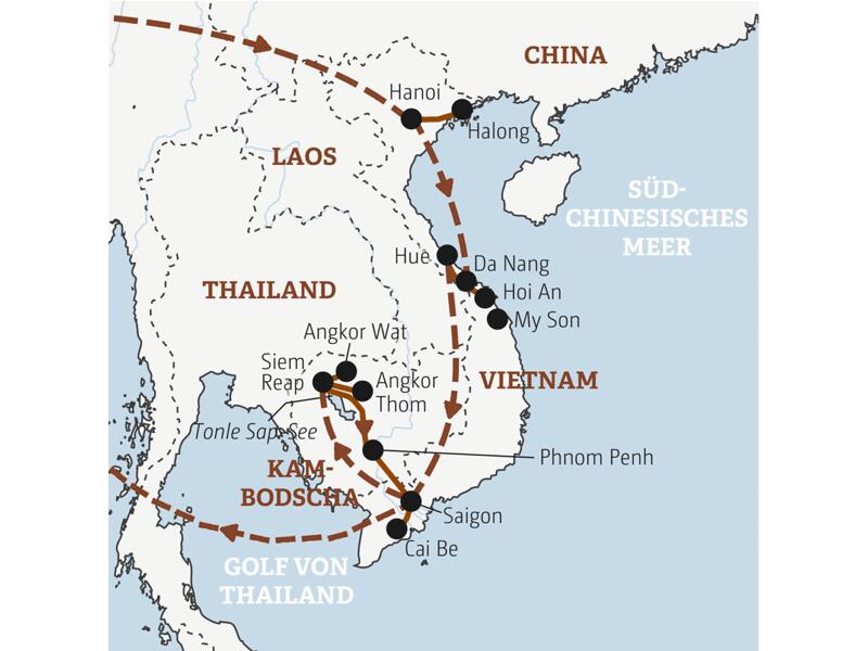 Reiseverlauf der Vietnam Entdeckerreise.