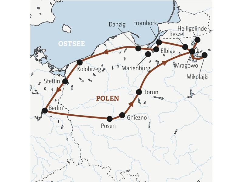Reiseverlauf der Polen Marco Polo Reise.