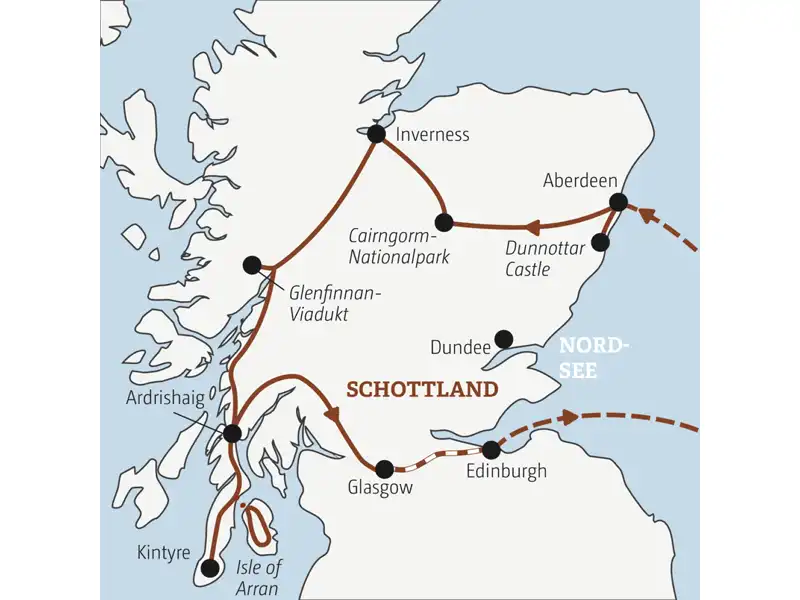 Auf der YOUNG LINE Reise nach Schottland reisen junge Traveller gemeinsam von Aberdeen bis Edinburgh zu Burgen, Lochs und Whiskybrennereien.