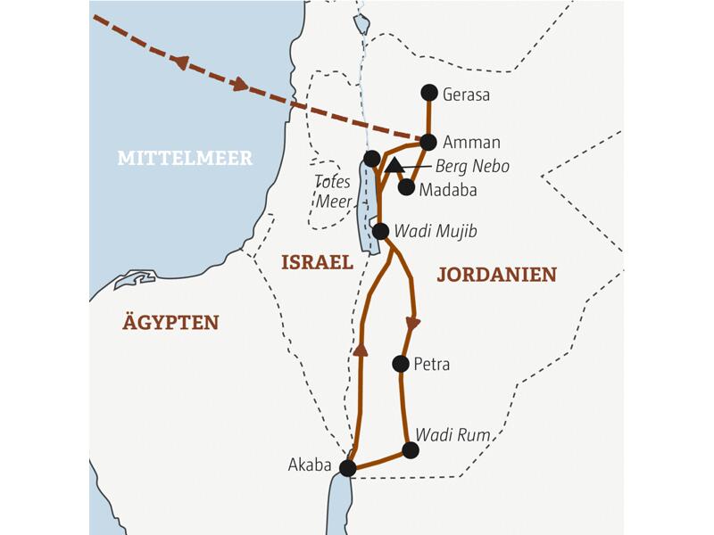 Reiseverlauf der Jordanien Marco Polo Entdeckerreise.