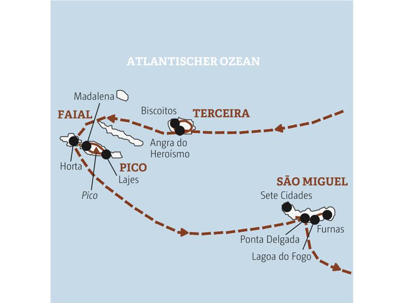 Reiseverlauf der Azoren - Portugal Entdeckerreise.