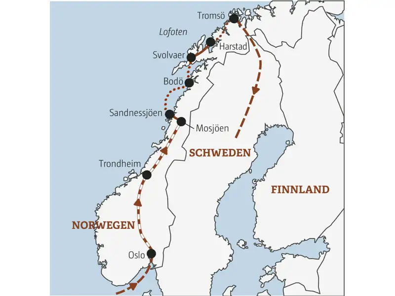Auf der YOUNG LINE Reise ab 35 Norwegen - Rocks 'n' Roads Richtung Polarkreis - reisen erlebnishungrige Traveller von Bergen über die Lofoten und Vesteraalen bis nach Tromsö.
