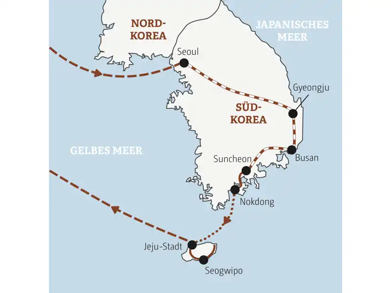 Deine Rundreise mit YOUNG LINE durch Südkorea führt dich von Seoul nach Gyeongju, nach Busan, weiter nach Suncheon Bay und schließlich auf die subtropische Urlaubsinsel Jeju