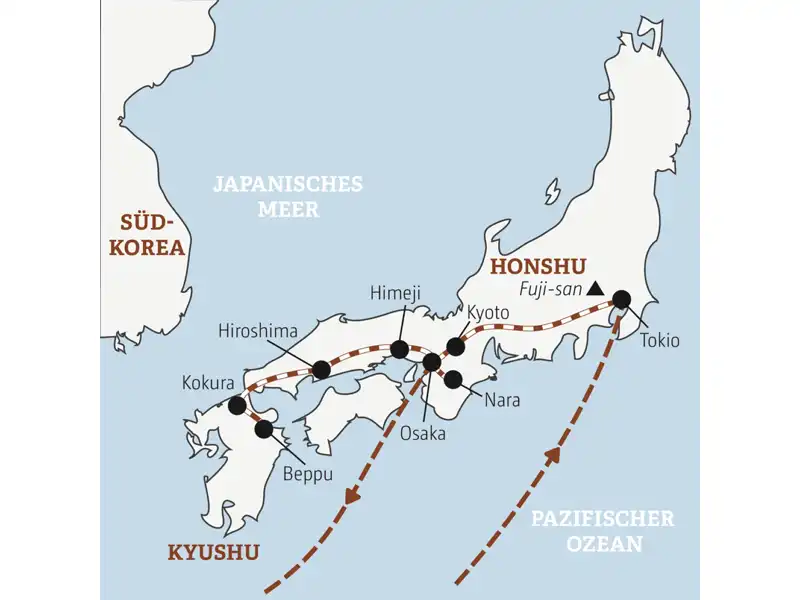 Auf dieser YOUNG LINE Reise durch Japan sind junge Traveller zwischen 20 und 35 mit der Bahn zwischen Tokio und der subtropischen Insel Kyushu unterwegs.