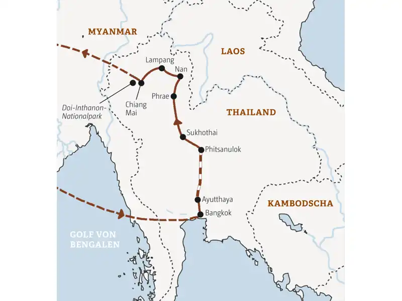 Erleben Sie auf dieser Marco Polo Reise in der Mini-Gruppe Nordthailand mit Stationen in Bangkok, Ayutthaya, Sukhothai, Nan, Lampang und Chiang Mai.