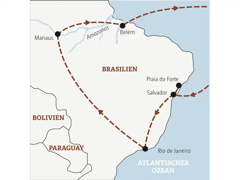 Die Rundreise mit YOUNG LINE durch Brasilien führt dich von Salvador über Praia do Forte und über Rio bis nach Manaus am Amazonas.