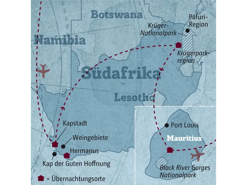 Auf Ihrer individuellen Reise Südafrika - Mauritius erleben Sie Kapstadt, Safari und das Inselparadies Mauritius