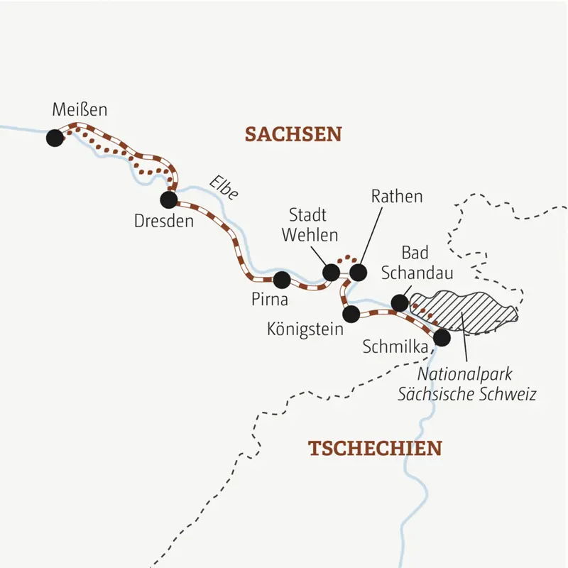 Die Rundreise mit YOUNG LINE führt dich von Dresden aus in Tagestouren in den Nationalpark Sächsische Schweiz, nach Königsstein und auf den Elberadweg.