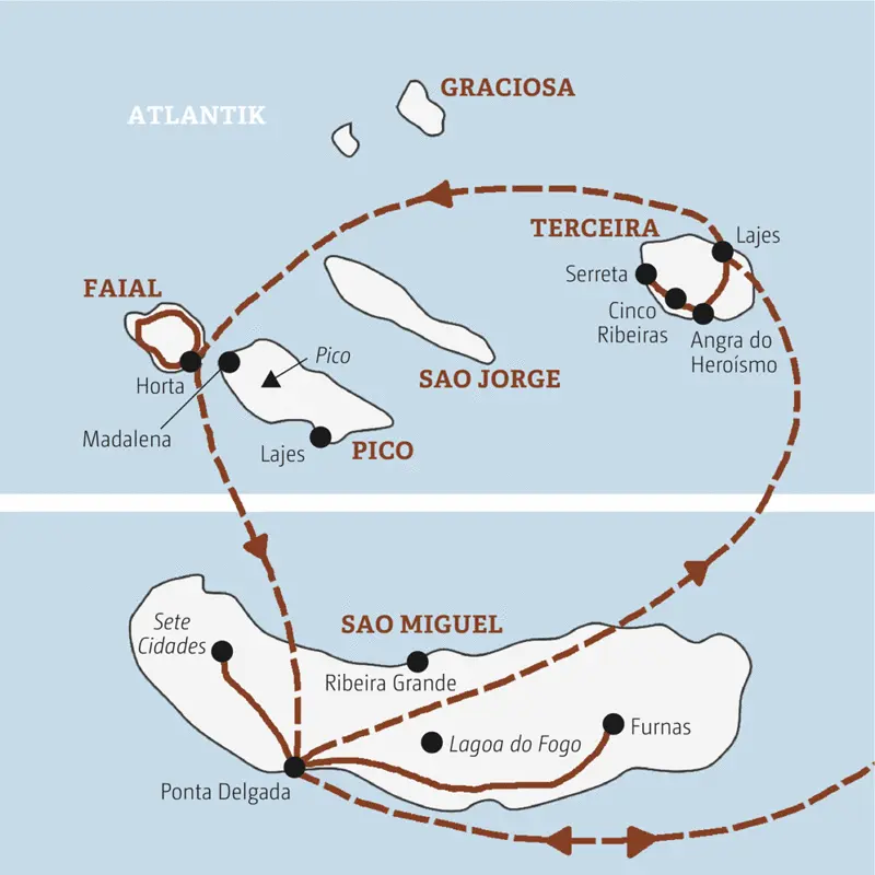 Auf dieser Marco Polo Rundreise auf die Azoren erleben Sie die Inseln Sao Miguel, Terceira und Faial.