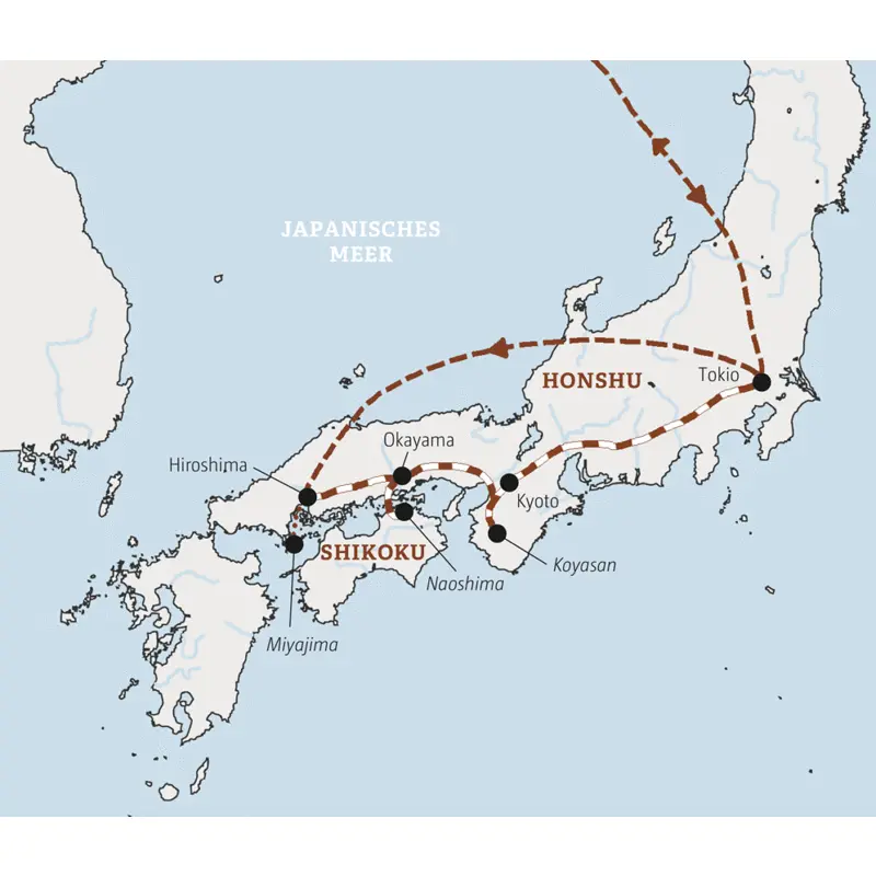 Diese Rundreise durch Japan in der Mini-Gruppe führt Sie von Tokio nach Hiroshima und über Okayama und Kyoto zurück.