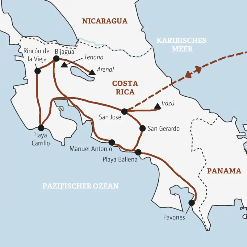Diese Rundreise in der Mini-Gruppe durch Costa Rica beginnt und endet in San José und führt Sie unter anderem  in die Nationalparks Los Quetzales und Rincón de la Vieja und nach Playa Carrillo.